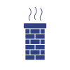 Dark blue brick chimney with three wavy lines above it, indicating rising smoke or heat.