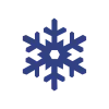 Dark blue, six-pointed snowflake icon on a black background.