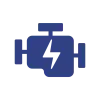 Blue electric motor icon featuring a lightning bolt in the center on a black background.