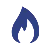 A simple blue flame icon on a black background.