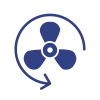 Blue fan icon with three blades and a circular arrow indicating rotation or airflow.