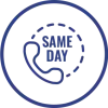 A blue phone icon indicating same day service.