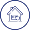 A blue house icon indicating that services are long lasting.