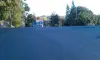 A freshly paved parking lot.