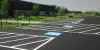 New line striping in a parking lot.