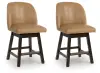 Neymorton - Upholstered Swivel Faux Leather Barstool (Set of 2) - Dark Grayish Brown