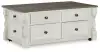 Havalance - Lift Top Cocktail Table with Storage Drawers - White / Gray