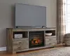 Trinell - 63" TV Stand With Glass/Stone Fireplace Insert - Brown