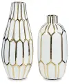 Mohsen - Vase Set (Set of 2) - Gold Finish / White