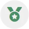 Green medal with a star in the center, shown on a light gray circular background.