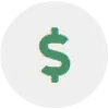 Green dollar sign centered on a light gray circular background.