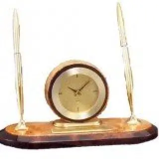 Burlwood Clock Desk Set
