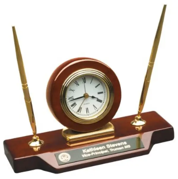 Desk Clock on Base with Pens