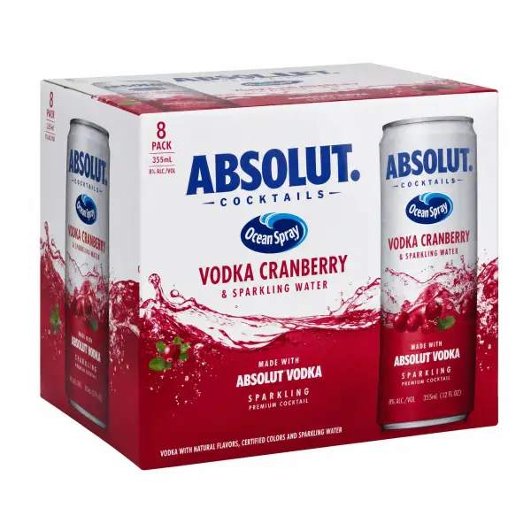 Absolut Cocktails Ocean Spray Vodka Cranberry & Sparkling Water 8 Pack 355ml