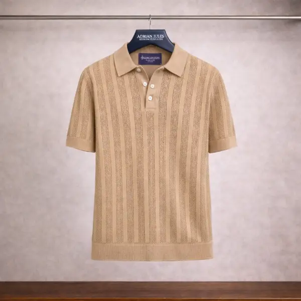 Amalfi Camel Lino Stripe Polo