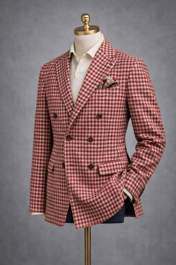 The Portofino Houndstooth Jacket - Red - Double Breasted
