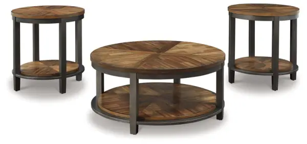 Roybeck - Occasional Table Set (Set of 3) - Light Brown / Bronze
