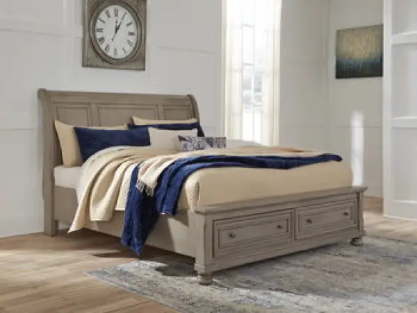 Lettner - Cal King Rails with Roll Slats - Light Gray