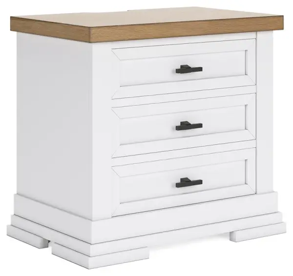 Ashbryn - Three Drawer Night Stand - White / Natural
