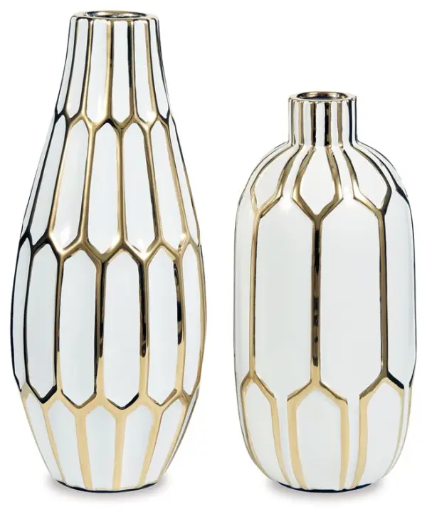 Mohsen - Vase Set (Set of 2) - Gold Finish / White