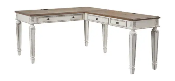 Realyn - Home Office L Shaped Desk - White / Brown
