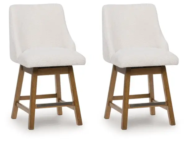 Cabalynn - Upholstered Swivel Barstool (Set of 2) - Oatmeal / Light Brown
