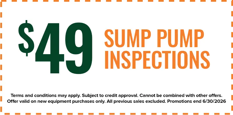 49 sump pump inspections promotion; offer details and terms listed at the bottom.