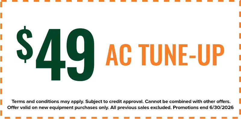 49 AC tune-up offer in large text, with terms and conditions listed below.