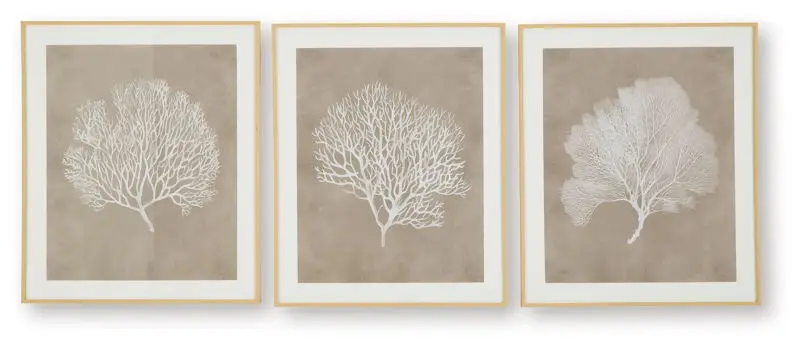 Hendridge - Wall Art Set (Set of 3) - Taupe / White