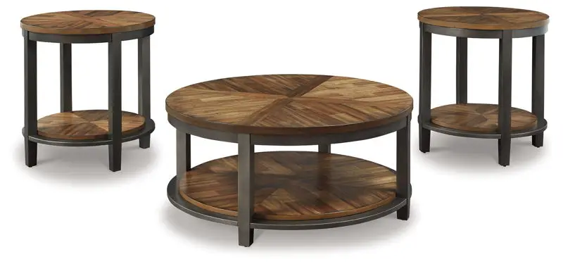 Roybeck - Occasional Table Set (Set of 3) - Light Brown / Bronze