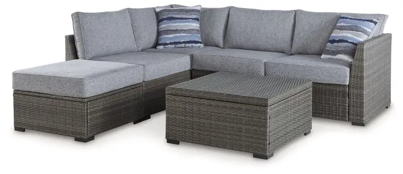Petal Road - Loveseat Sectional, Ottoman, Table Set (Set of 4) - Gray