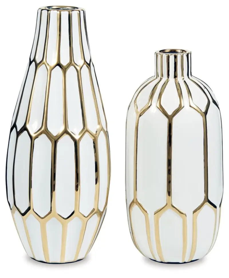 Mohsen - Vase Set (Set of 2) - Gold Finish / White