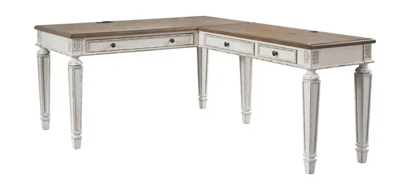 Realyn - Home Office L Shaped Desk - White / Brown